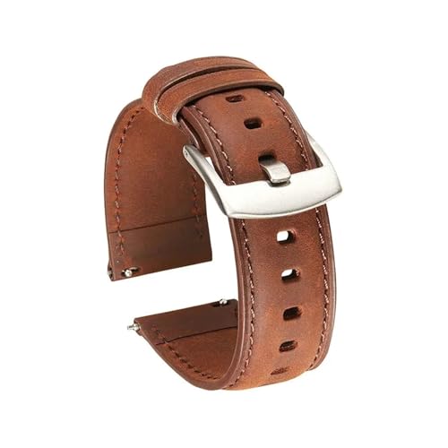 YingYou 20 22 Mm Uhrenarmband Aus Mattiertem Leder Mit Schnellverschluss, Crazy Horse-Motiv, Weich, Wasserdicht, Schwarz/silberfarbene Schnalle, Uhrenzubehör Mit Werkzeug(Dark brown Silver,22mm) von BBPLWEEA