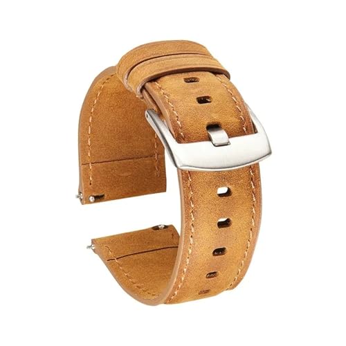 YingYou 20 22 Mm Uhrenarmband Aus Mattiertem Leder Mit Schnellverschluss, Crazy Horse-Motiv, Weich, Wasserdicht, Schwarz/silberfarbene Schnalle, Uhrenzubehör Mit Werkzeug(Light brown Silver,20mm) von BBPLWEEA