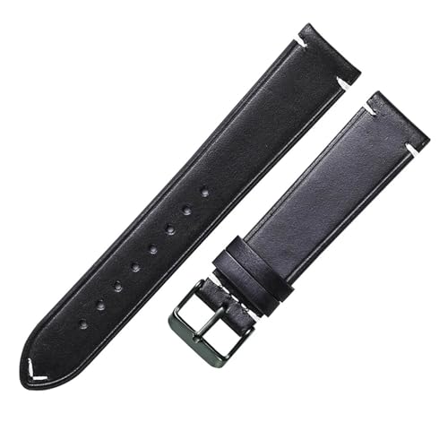 BBPLWEEA YingYou 20mm Uhrenarmband Öl Wachs Leder 18mm 22mm Damen Herren Weiches Armband Vintage Zubehör(Black,22mm) von BBPLWEEA