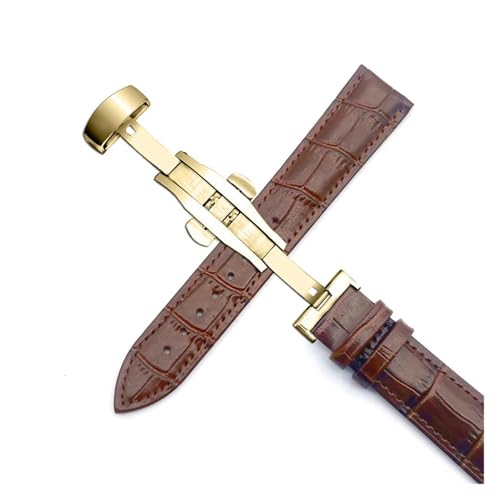 YingYou Business Casual Schwarz Braun Echtes Kalbsleder Uhrenarmband Schmetterlingsschnalle Krokodilmuster Armband 18 20 22 24 Mm(Brown Gold,21mm) von BBPLWEEA