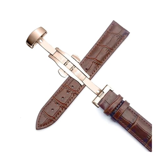 YingYou Business Casual Schwarz Braun Echtes Kalbsleder Uhrenarmband Schmetterlingsschnalle Krokodilmuster Armband 18 20 22 24 Mm(Brown Rose Gold,22mm) von BBPLWEEA