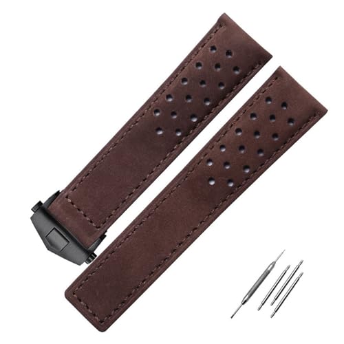 YingYou Echtes Lederarmband kompatibel mit SCHILD Heuer Männer Uhrenarmband mit faltender Schnalle 20mm 22mm graue schwarze braune Kuh Leathr-Band(Brown black,20mm) von BBPLWEEA