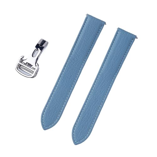 YingYou Ersatz-Uhrenarmband, kompatibel mit Tank London, echtes Leder, 17 mm, 18 mm, 19 mm, 20 mm, 22(Linen Blue,13) von BBPLWEEA
