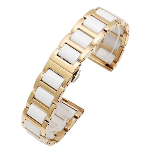 YingYou Uhrenarmband Aus Keramik Und Stahl For Herren, Schwarz, Weiß, Uhrenkette Aus Edelstahl For Damen, Kompatibel Mit Tissot, Kompatibel Mit Armani, 12 13 14 15 16 17 18 20 22 Mm(Golden-White,13mm) von BBPLWEEA