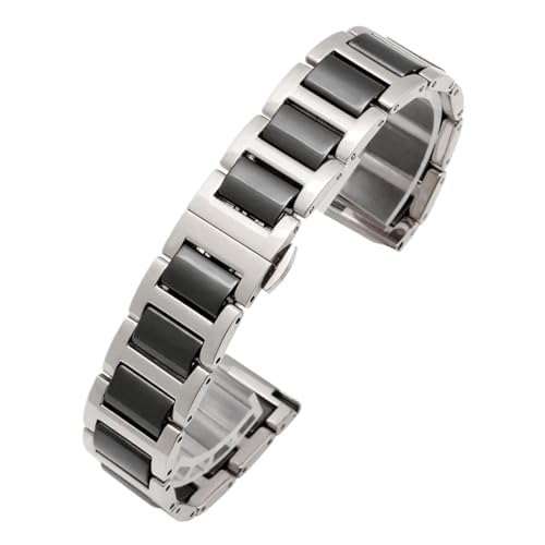 YingYou Uhrenarmband Aus Keramik Und Stahl For Herren, Schwarz, Weiß, Uhrenkette Aus Edelstahl For Damen, Kompatibel Mit Tissot, Kompatibel Mit Armani, 12 13 14 15 16 17 18 20 22 Mm(Steel-Black,16mm) von BBPLWEEA