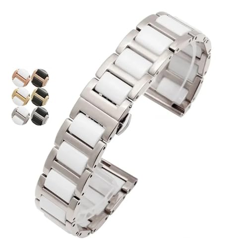 YingYou Uhrenarmband Aus Keramik Und Stahl For Herren, Schwarz, Weiß, Uhrenkette Aus Edelstahl For Damen, Kompatibel Mit Tissot, Kompatibel Mit Armani, 12 13 14 15 16 17 18 20 22 Mm(Steel-White,14mm) von BBPLWEEA