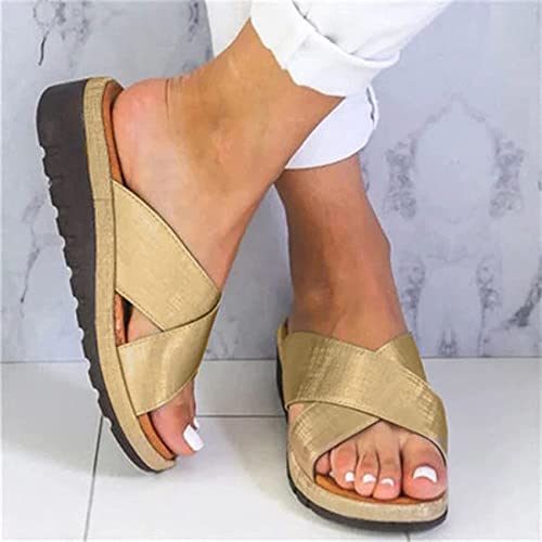 BBPM Sommer Damen Flip Flop Orthopädische Unterstützung Bogen Flip Flop Rutschfest Gummi Sohlen Dusche Strand Pool Elegant Hausschuhe Gold EU40/US8 von BBPM