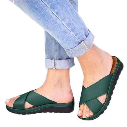 BBPM Sommer Damen Flip Flop Orthopädische Unterstützung Bogen Flip Flop Rutschfest Gummi Sohlen Dusche Strand Pool Elegante Hausschuhe, Grün, EU40/US8 von BBPM