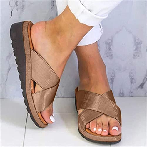 BBPM Sommer Damen Flip Flop Orthopädische Unterstützung Bogen Flip Flop Rutschfest Gummi Sohlen Dusche Strand Pool Elegante Hausschuhe, Messing, EU35/US4.5 von BBPM