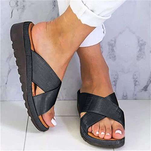 BBPM Sommer Damen Flip Flop Orthopädische Unterstützung Bogen Flip Flop Rutschfest Gummi Sohlen Dusche Strand Pool Elegante Hausschuhe, Schwarz, EU40/US8 von BBPM