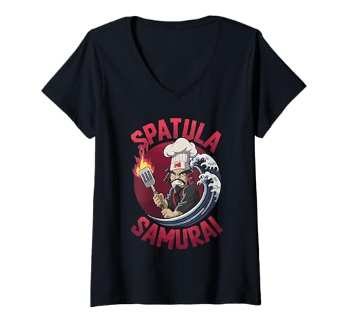 Damen Hibachi Teppanyaki Barbeque Japanische Küche T-Shirt mit V-Ausschnitt von BBQ Cook Japanese Grill Hibachi Buffet Recipes