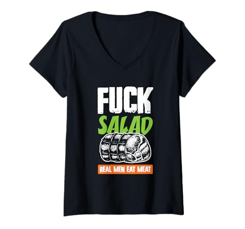 Damen Lustiges BBQ Fleisch Steak Grill Männer Humor Shirt T-Shirt mit V-Ausschnitt von BBQ Fleisch Steak Grill Barbecue Fleischliebhaber