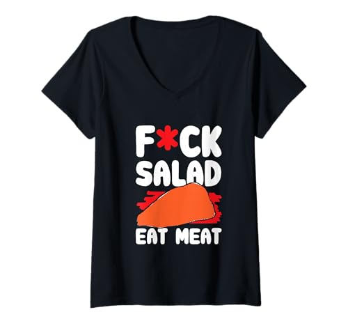 Damen Lustiges BBQ Fleisch Steak Grill FCK Salat Eat Meat Shirt T-Shirt mit V-Ausschnitt Damen Lustiges BBQ Fleisch Steak Grill FCK Salat Eat Meat Shirt T-Shirt mit V-Ausschnitt von BBQ Steak Meat Lover Grill Barbecue Gift