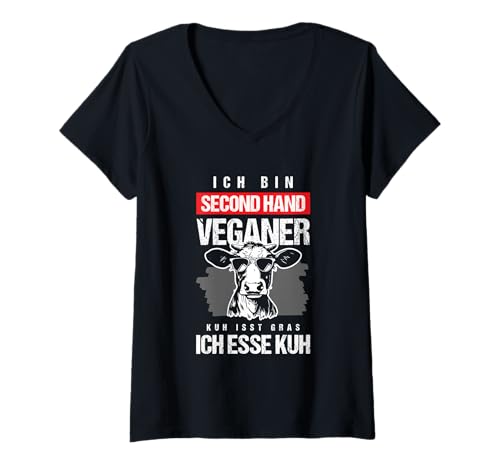 Damen Lustiges BBQ Fleisch Steak Grill Second Hand Veganer Shirt T-Shirt mit V-Ausschnitt von BBQ Steak Meat Lover Grill Barbecue Gift