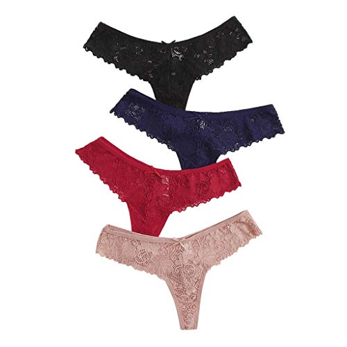 BBRS 4 Stück Frauen Spitze Blumen Niedrige Taille Unterwäsche Panties G-String Dessous Thongs, Schwarz , 50 von BBRS