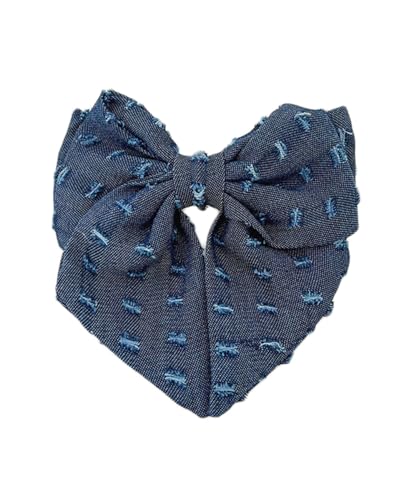 Blaue Denim-Haarspange mit Schleife, für Mädchen, blaue Jeans, große Schleifen, Haarnadel BW01 (F2-Dunkelblau) von BBTDIN