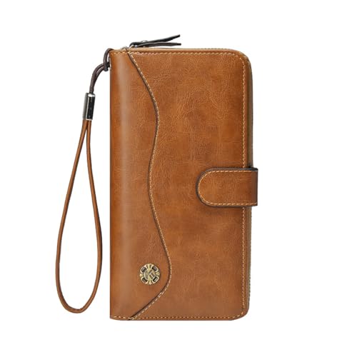 BBTISG Leder Lange Geldbörse, PU Leder Geldbörse mit mehreren Kartenfächern und Fächern Uni PU Handtasche Lange Brieftasche, braun, uni pu leather long wallet, Casual von BBTISG