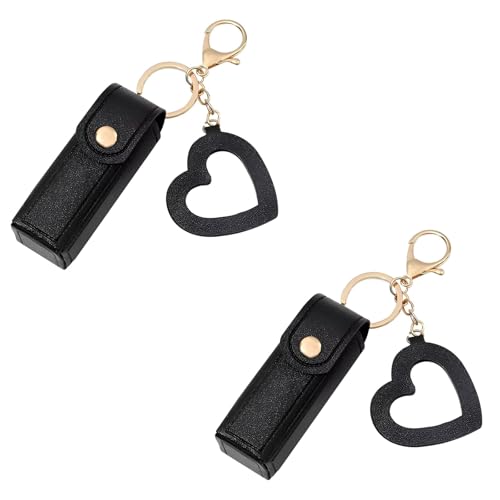 Lippenstift-Organizer, Lippenstift-Etui, Schlüsselanhänger, PU-Leder, Lippenstift-Geldbörse mit kleinem Spiegel, Lippenstift-Etui mit Herz-Anhänger für tägliche Toilettenartikel, Bürobedarf von BBTISG