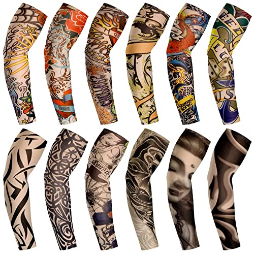 12 Stück Tattoo Ärmel Set Gefälschte Sonnencreme Armlinge (Buntes Muster) von BBTO