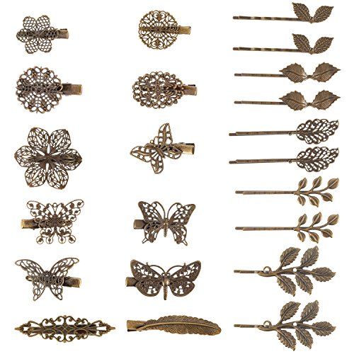 22 Stücke Vintage Haarspangen Hair Clip Bronze Blatt Bobby Pin Blume Schmetterling Herz Haarspange für Mädchen und Damen, Mix Stile von BBTO