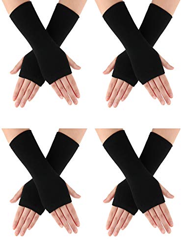 4 Paare Kaschmir Gefühl Handgelenk Fingerlose Handschuhe mit Daumenloch Unisex Kaschmir Warm Handschuhe, 4 Farben (Schwarz) von BBTO