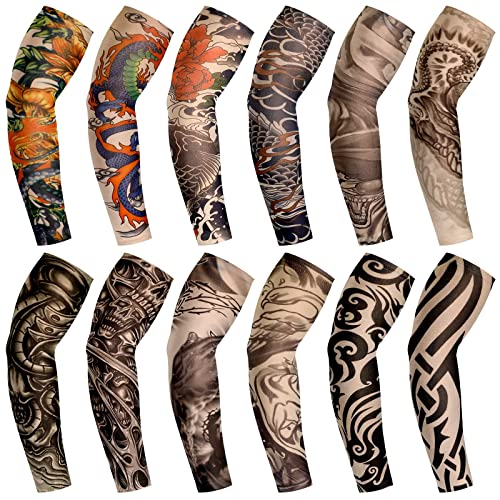 BBTO 12 Stück Tattoo Ärmel Set Arm Sleeves Kühlung Gefälschte Sonnencreme Armlinge Für Damen und Herren (Schickes Muster) von BBTO