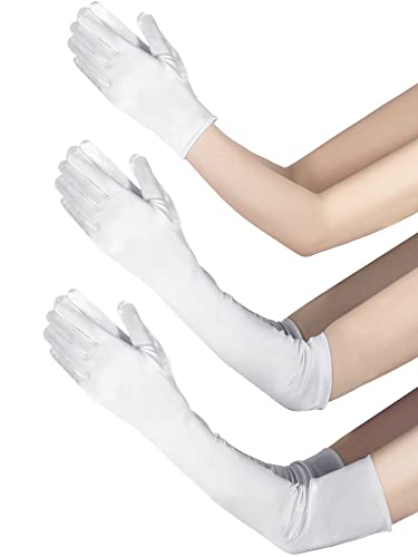 BBTO 3 Paar Satin Handschuhe Oper Handschuhe für Damen, Kurz Mittel und Lang, Weiß von BBTO