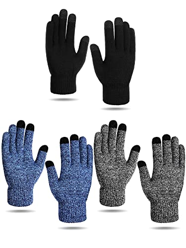 BBTO 3 Paar Winter Touchscreen Thermohandschuhe Winddichte Vlies Gefütterte Elastische Damen Herren Touchscreen Handschuhe von BBTO