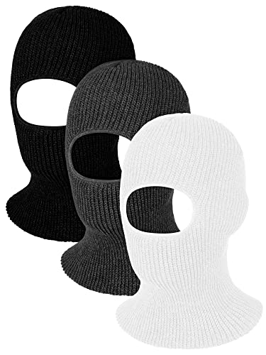 BBTO 3 Stück Gestrickte Sturmhaube Winter Strick Skimaske Vollgesichtsabdeckung Sturmmaske für Damen Herren (Weiß, Grau, Schwarz) von BBTO