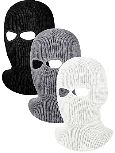 BBTO 3 Stück Gestrickt Sturmhaube mit 2 Löchern Skimaske Vollgesichtsabdeckung für Damen Herren (Weiß, Hellgrau, Schwarz) von BBTO
