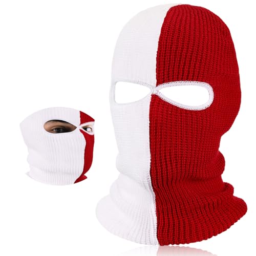 BBTO Gestrickte Skimaske Winter Sturmmaske Ski Sturmhaube mit 2 Löchern Ski Gesichtsabdeckung für Draußen Outdoorsports Radfahren für Radfahren Motorradfahren(Rot und Weiß,Klassischer Stil) von BBTO