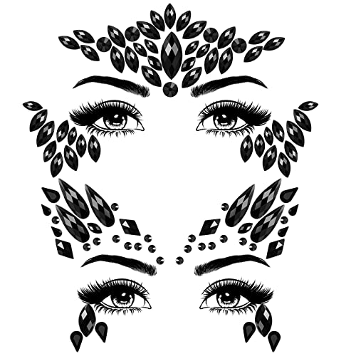 BBTO Halloween Gesicht Edelsteine Körper Juwelen 2 Stück Gesicht Glitzersteine Aufkleber auf Augen Stirn Kristall Strass Tattoos für Maskerade Cosplay Makeup Party, Schwarz (Elegant Stil) von BBTO