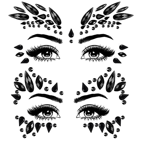 BBTO Halloween Gesicht Edelsteine Körper Juwelen 2 Stück Gesicht Glitzersteine Aufkleber auf Augen Stirn Kristall Strass Tattoos für Maskerade Cosplay Makeup Party, Schwarz (Neuartig Stil) von BBTO