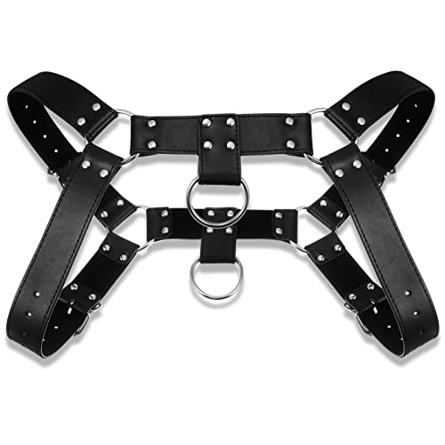 Brust Harness für Herren Verstellbares Brustgurt mit Schnalle Ring Punk Körpergurt Brustgeschirr für Männer für Halloween Kostüm, Schwarz (Einfach) von BBTO