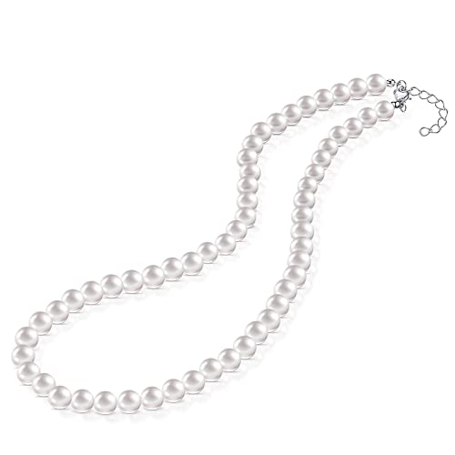 BBTO Damen Perlen Ketten 8 mm Hochzeit Perlenkette Runde Imitation Perle Halskette Weiße Perle Halsband für Damen Accessoires Schmuck Modeschmuck Hochzeit Braut Kostüm Frauen Kinder Karneval von BBTO