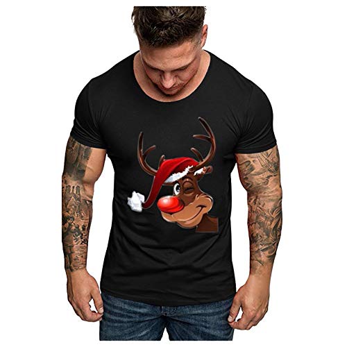 BBVP Herren Weihnachten Shirt Weihnachtspullover T-Shirts Elegant Pulli Kleidung Geschenk für Männer Kurzgarm Christmas Casual Lustig Sweatshirt Kurzarm Tops Weihnachten Party, A-schwarz, 4XL von BBVP