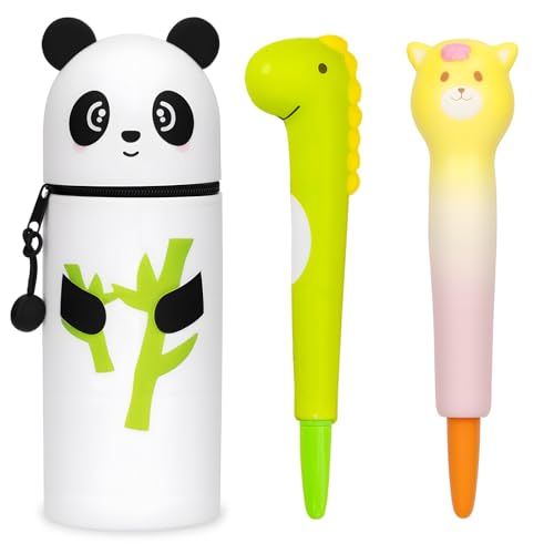 BBWELL 2-in-1 Weiche Silikontasche-Panda,Kawaii Silikon Federmäppchens,Tier Stifthalter,Cartoon Federmäppchen mit Reißverschluss für Stifte,Kawaii Federmäppchen für Kinder Schulbedarf (Weiß) von BBWELL