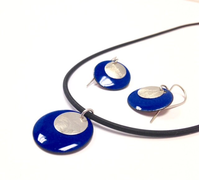 Emailliertem Kupfer Und Sterling Silber Scheibe Ohrringe; Walze Gedruckt & Emaille-Scheibe-Ohrringe; Handwerker-Emaille Ohren; von BBWindhorseDesigns