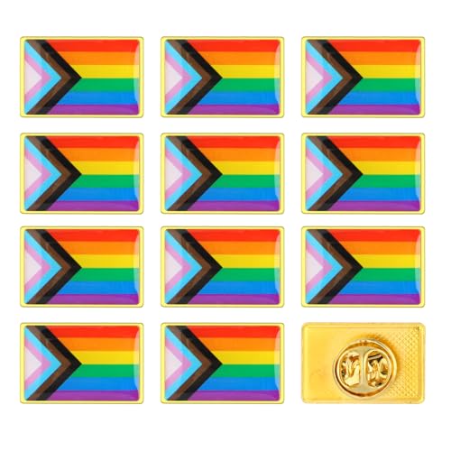 12 Stück Progress Pride Flag Pride Pin, Grelle Farbe Regenbogen Flagge Brosche Pride Pins für LGBT, Emaille Pin Pride Accessoires für Revers, Hüte, Damen, Herren von BBXWANG