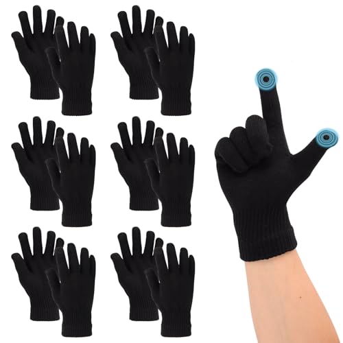 BBXWANG 6 Paar Winterhandschuhe gestrickte magische Touchscreen-Handschuhe Thermo-Fäustlinge schwarze Handschuhe für den Telefongebrauch Outdoor-Aktivitäten, Schwarz , One size von BBXWANG
