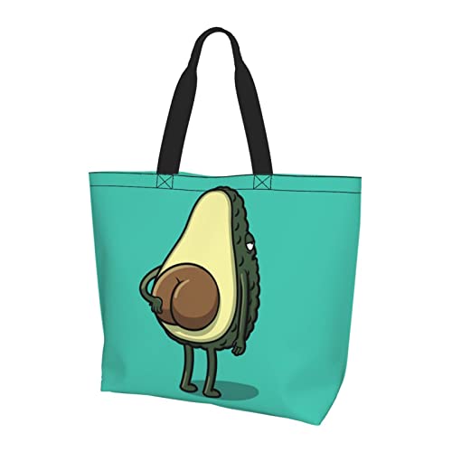 Avocado Butt bedruckte Schultertasche, Tragetasche, Strandtasche, Urlaubstasche, Einkaufstasche für Wochenende, Urlaub, Reisen, täglich, Schwarz , Einheitsgröße von BBYCKS