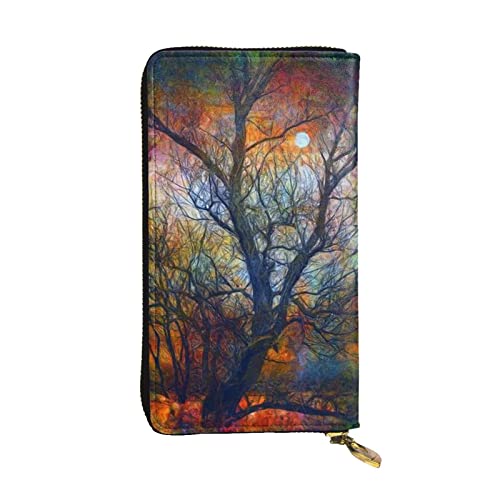 BBYCKS Colorful Life Trees bedrucktes Leder Damen Geldbörsen, Damen Reißverschluss, Clutch-Geldbörse, großes Fassungsvermögen, Kartenetui mit Kartenfächern, Schwarz , Einheitsgröße von BBYCKS