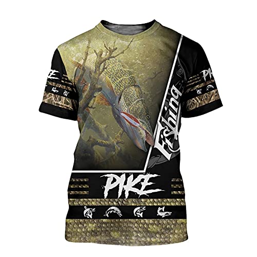 3D Angel-Hemden T-Shirts für Herren Klassische Sommer Fisch-Reaper Fun Karpfenjäger Print Camo Kurzarm,Pike Fishing,L von BBYOUTH