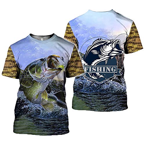 3D Bassfischen-Hemden Für Männer, Tarnung Fischmann-Reaper Print Tierkunst Sommer Kurzarm Harajuku T-Shirt,Fishing,XL von BBYOUTH