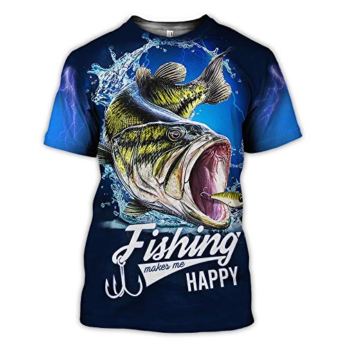 3D Bassfischen-Hemden Für Männer, Tarnung Fischmann-Reaper Print Tierkunst Sommer Kurzarm Harajuku T-Shirt,Fishing Happy,L von BBYOUTH