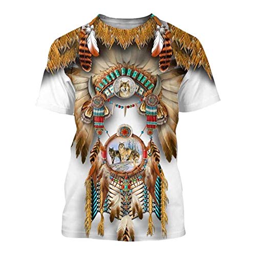 3D Eingeborener Indischer Wolf Männer T-Shirt Harajuku Mode-Chef Kurzarm Sommer Tops (USA Größe),Indian Wolves,3XL von BBYOUTH