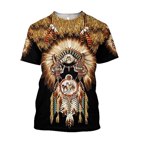 3D Eingeborener Indischer Wolf Männer T-Shirt Harajuku Mode-Chef Kurzarm Sommer Tops (USA Größe),Native,XL von BBYOUTH