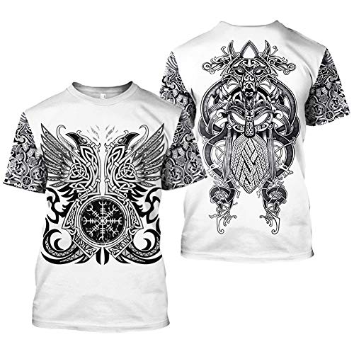 3D Eingeborener Indischer Wolf Männer T-Shirt Harajuku Mode-Chef Kurzarm Sommer Tops (USA Größe),Odin Fenrir Wolf,XL von BBYOUTH