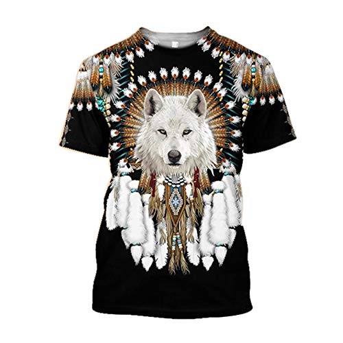 3D Eingeborener Indischer Wolf Männer T-Shirt Harajuku Mode-Chef Kurzarm Sommer Tops (USA Größe),White Wolf,4XL von BBYOUTH