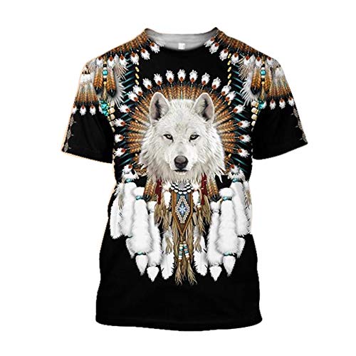 3D Eingeborener Indischer Wolf Männer T-Shirt Harajuku Mode-Chef Kurzarm Sommer Tops (USA Größe),White Wolf,6XL von BBYOUTH